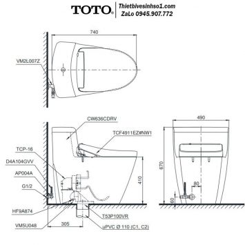 Bồn Cầu Điện Tử TOTO MS636CDRW12