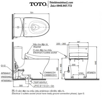 Bồn Cầu Điện Tử TOTO MS885CDW12