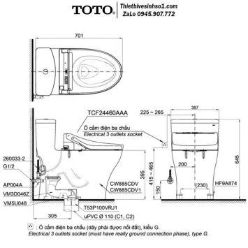 Bồn Cầu Điện Tử TOTO MS885CDW15