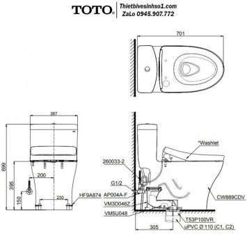 Bồn Cầu Điện Tử TOTO MS889CDRW15
