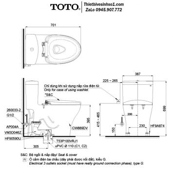 Bồn Cầu Nắp Rửa Cơ TOTO MS889DRE2