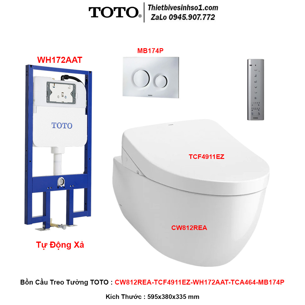Bồn Cầu Treo Tường TOTO CW812REA-TCF4911EZ-WH172AAT-TCA464-MB174P
