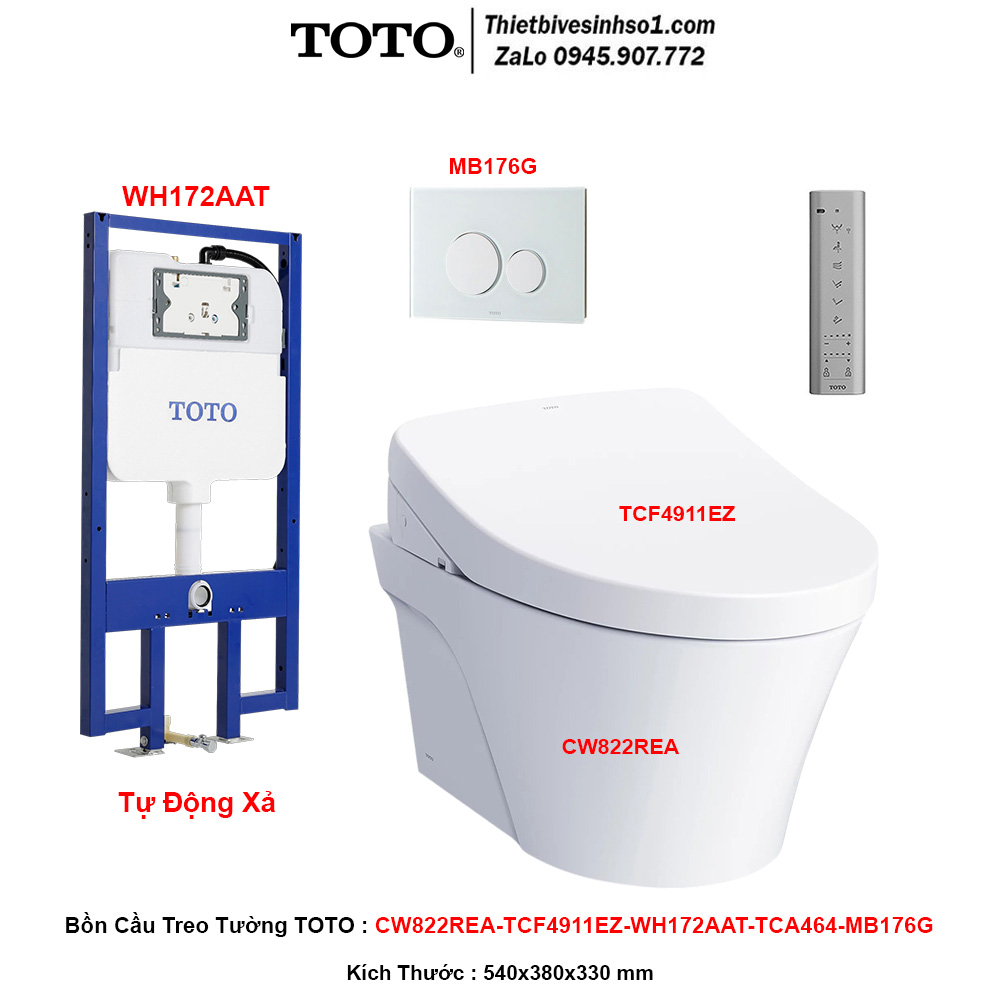 Bồn Cầu Treo Tường TOTO CW822REA-TCF4911EZ-WH172AAT-TCA464-MB176G