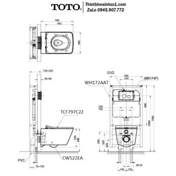 Bồn Cầu Treo Tường TOTO CW522EA-TCF797C2Z-WH172AAT-MB171M