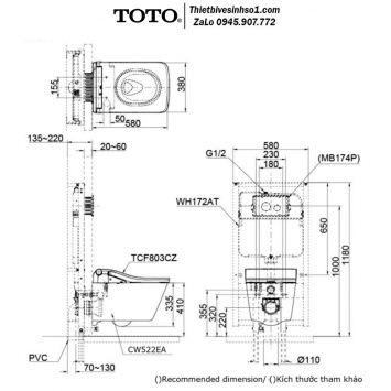 Bồn Cầu Treo Tường TOTO CW522EA-TCF803CZ-WH172AT-MB171M