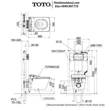 Bồn Cầu Treo Tường TOTO CW522EA-TCF804C2Z-WH172AAT-MB171M