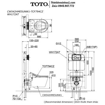 Bồn Cầu Treo Tường TOTO CW542HME5UNW1-TCF794CZ-WH172AT-MB175M