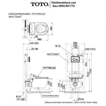 Bồn Cầu Treo Tường TOTO CW542HME5UNW1-TCF795C2Z-WH172AAT-MB175M