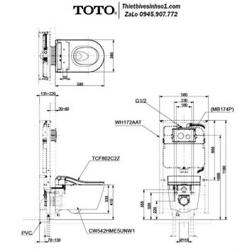 Bồn Cầu Treo Tường TOTO CW542HME5UNW1-TCF802C2Z-WH172AAT-MB175M