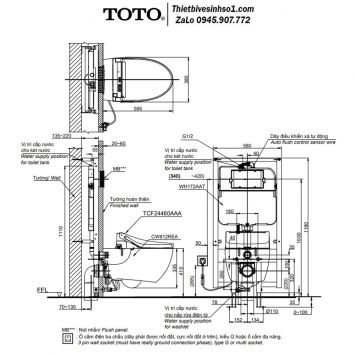 Bồn Cầu Treo Tường TOTO CW812REA-TCF24460AAA-WH172AT-TCA465-MB174P