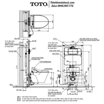 Bồn Cầu Treo Tường TOTO CW822REA-TCF24460AAA-WH172AT-TCA465-MB176G