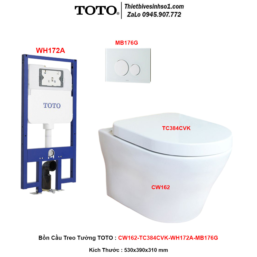 Bồn Cầu Treo Tường TOTO CW162-TC384CVK-WH172A-MB176G