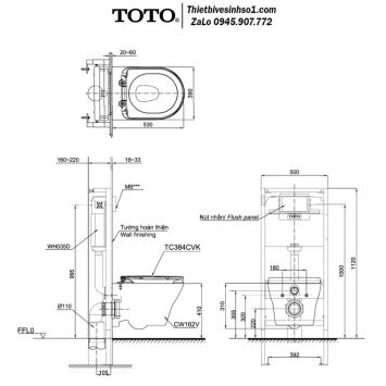 Bồn Cầu Treo Tường TOTO CW162-TC384CVK-WH172A-MB176G