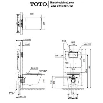 Bồn Cầu Treo Tường TOTO CW522A-WH172A-TC512A-MB171M
