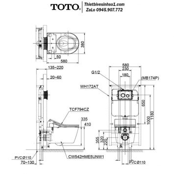 Bồn Cầu Treo Tường TOTO CW542ME5UNW1-WH172A-TC513A-MB176