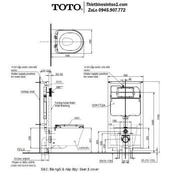 Bồn Cầu Treo Tường TOTO CW553-TC384CVK-WH172A-MB176