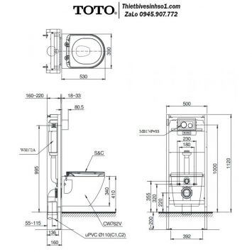 Bồn Cầu Treo Tường TOTO CW762-TC384CVK-WH172A-MB176G