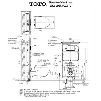Bồn Cầu Treo Tường TOTO CW812RA-TC811SJ-WH172A-MB176G