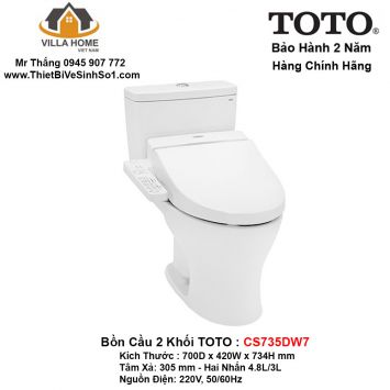 Bồn Cầu 2 Khối Nắp Điện Tử TOTO CS735DW7