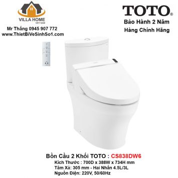 Bồn Cầu 2 Khối Nắp Điện Tử TOTO CS838DW6