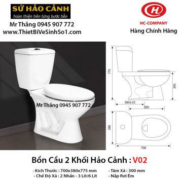 Bồn Cầu 2 Khối HC Hảo Cảnh V02