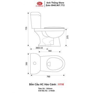 Bồn Cầu 2 Khối HC Hảo Cảnh V116