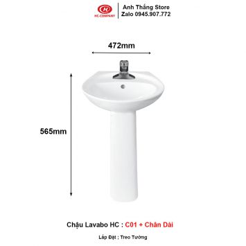 Chậu Lavabo HC C01 + Chân Dài