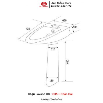 Chậu Lavabo HC C05 + Chân Dài 2