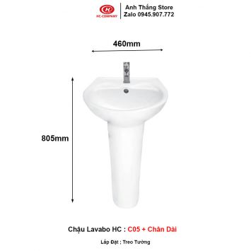 Chậu Lavabo HC C05 + Chân Dài