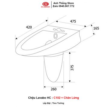 Chậu Lavabo HC C102 + Chân Lửng 2