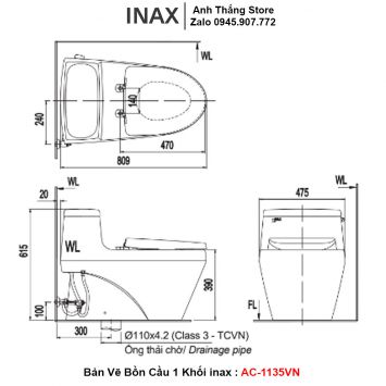 Bồn Cầu 1 Khối inax AC-1135VN