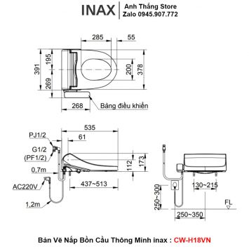 Nắp Thông Minh Điện Tử INAX CW-H18VN