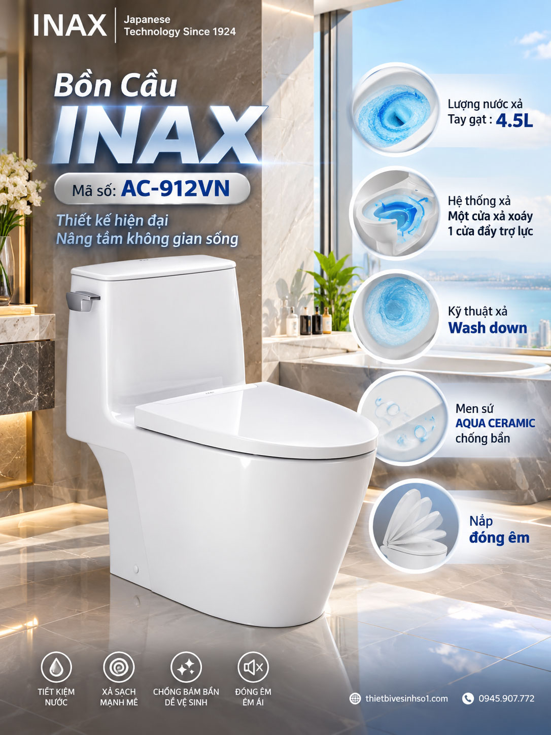 Bồn Cầu inax AC-912VN Bồn Cầu inax AC-912VN