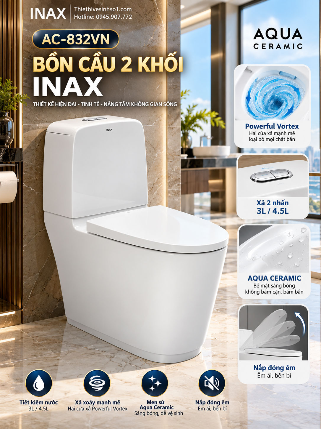 Bồn Cầu inax AC-832VN Bồn Cầu inax AC-832VN