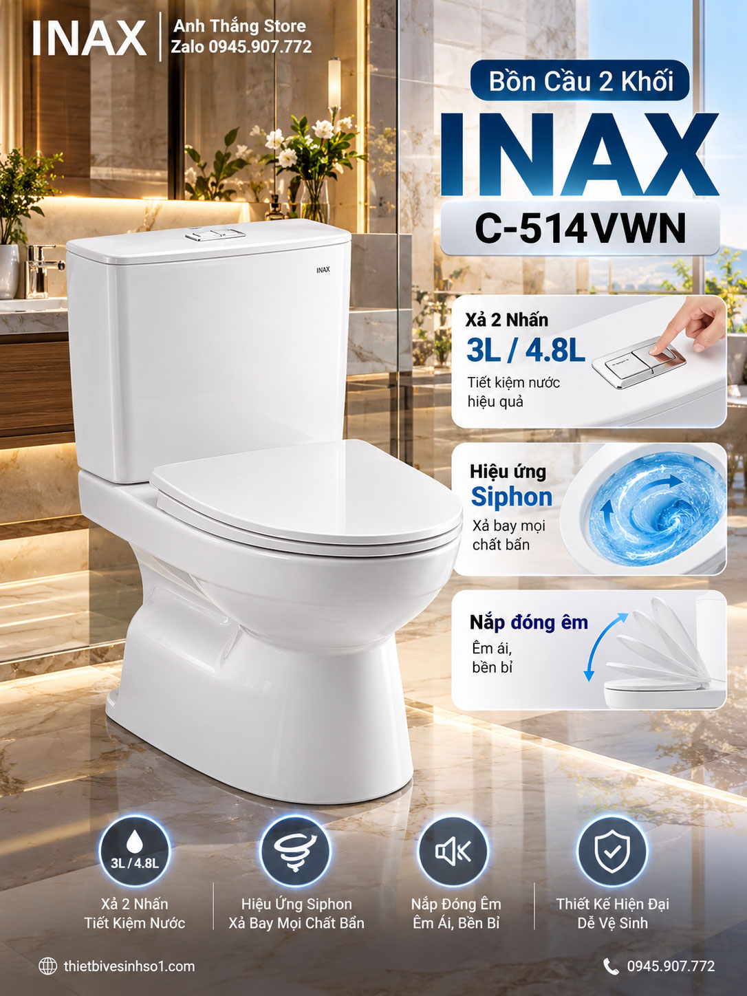 Bồn Cầu inax C-514VWN Bồn Cầu inax C-514VWN