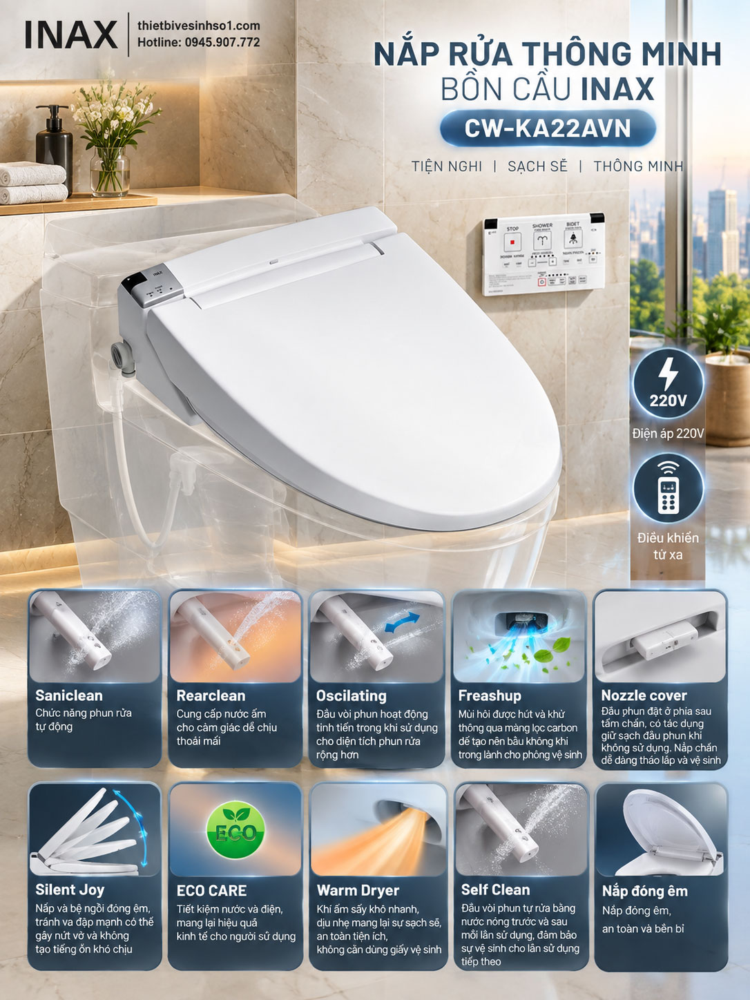Nắp Bồn Cầu Thông Minh INAX CW-KA22AVN Nắp Bồn Cầu Thông Minh INAX CW-KA22AVN