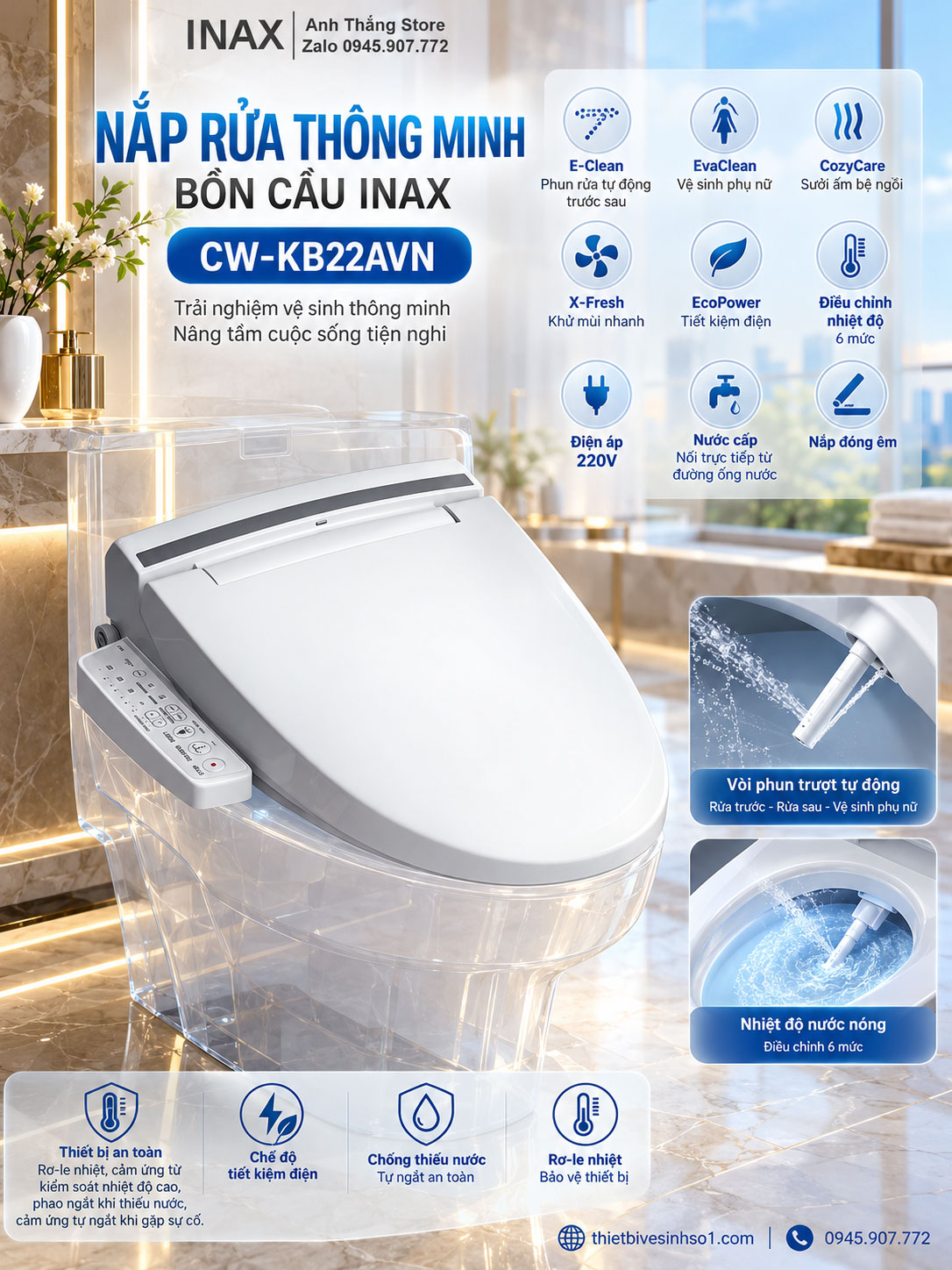 Nắp Bồn Cầu Thông Minh INAX CW-KB22AVN Nắp Bồn Cầu Thông Minh INAX CW-KB22AVN