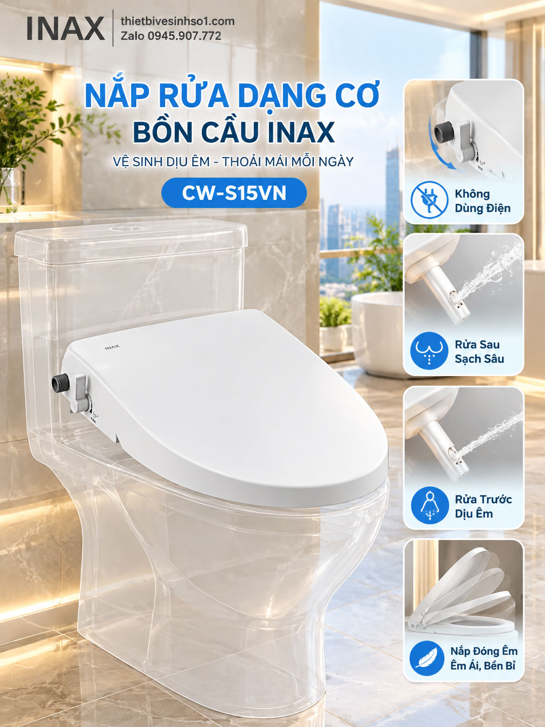 Nắp Bồn Cầu Thông Minh INAX CW-S15VN Nắp Bồn Cầu Thông Minh INAX CW-S15VN