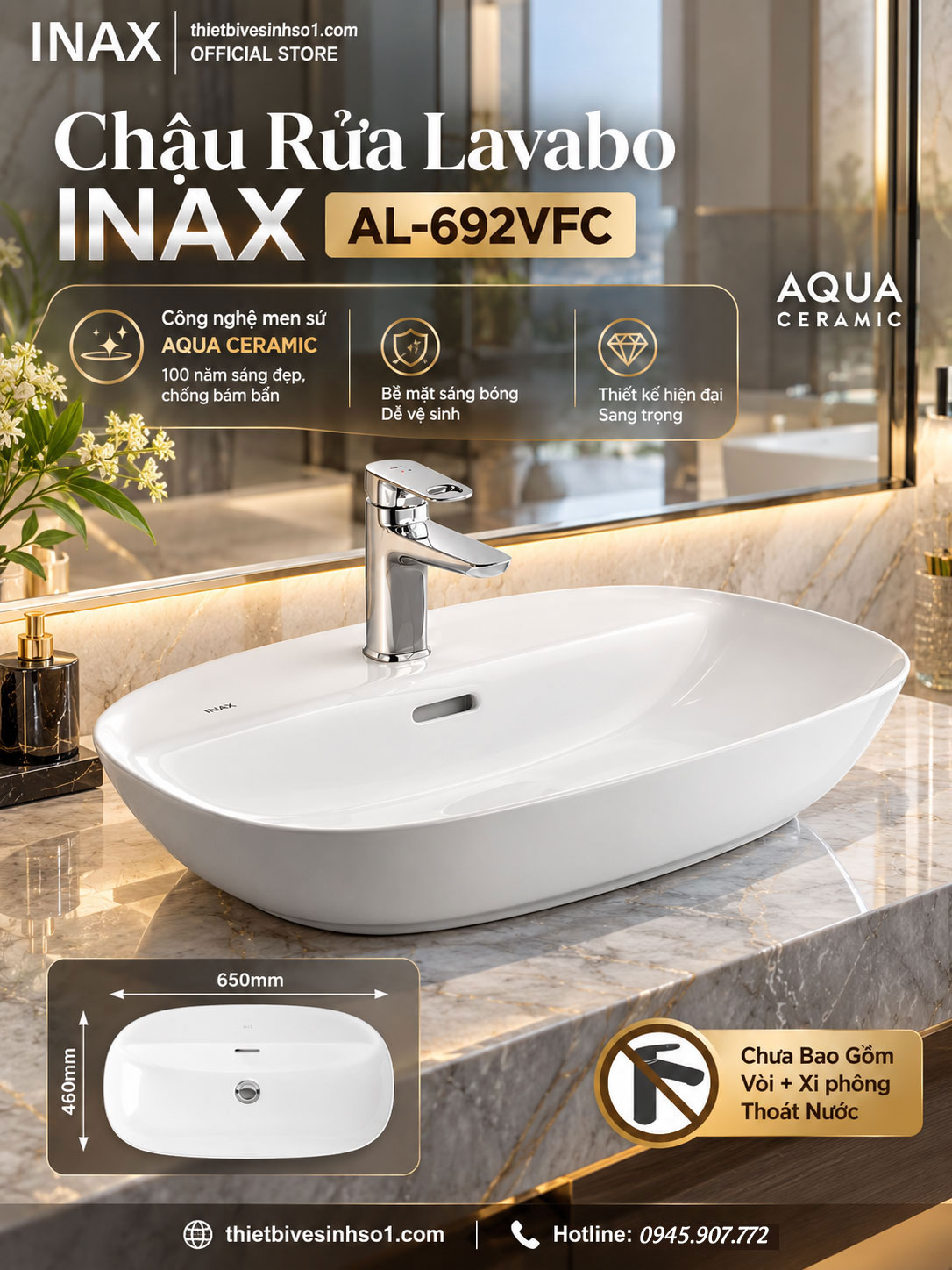 Chậu Lavabo inax AL-692VFC Chậu Lavabo inax AL-692VFC