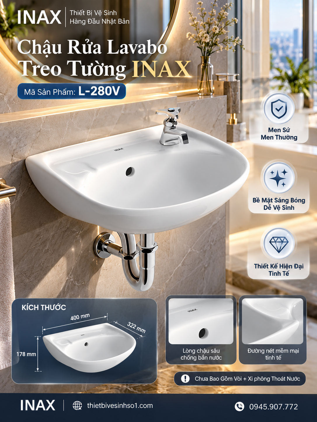 Chậu Rửa Lavabo inax L-280V Chậu Rửa Lavabo inax L-280V