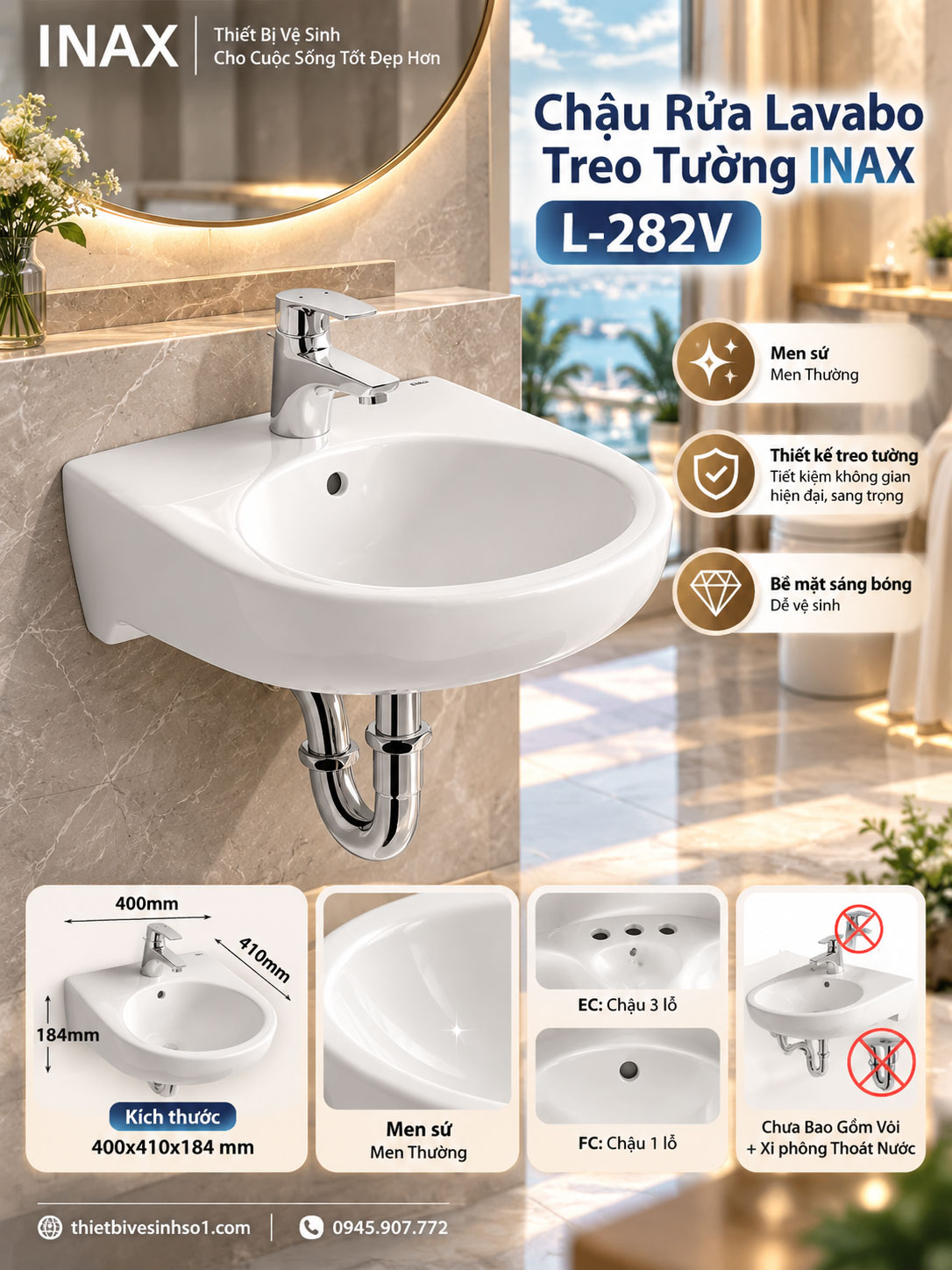 Chậu Rửa Lavabo inax L-282V Chậu Rửa Lavabo inax L-282V