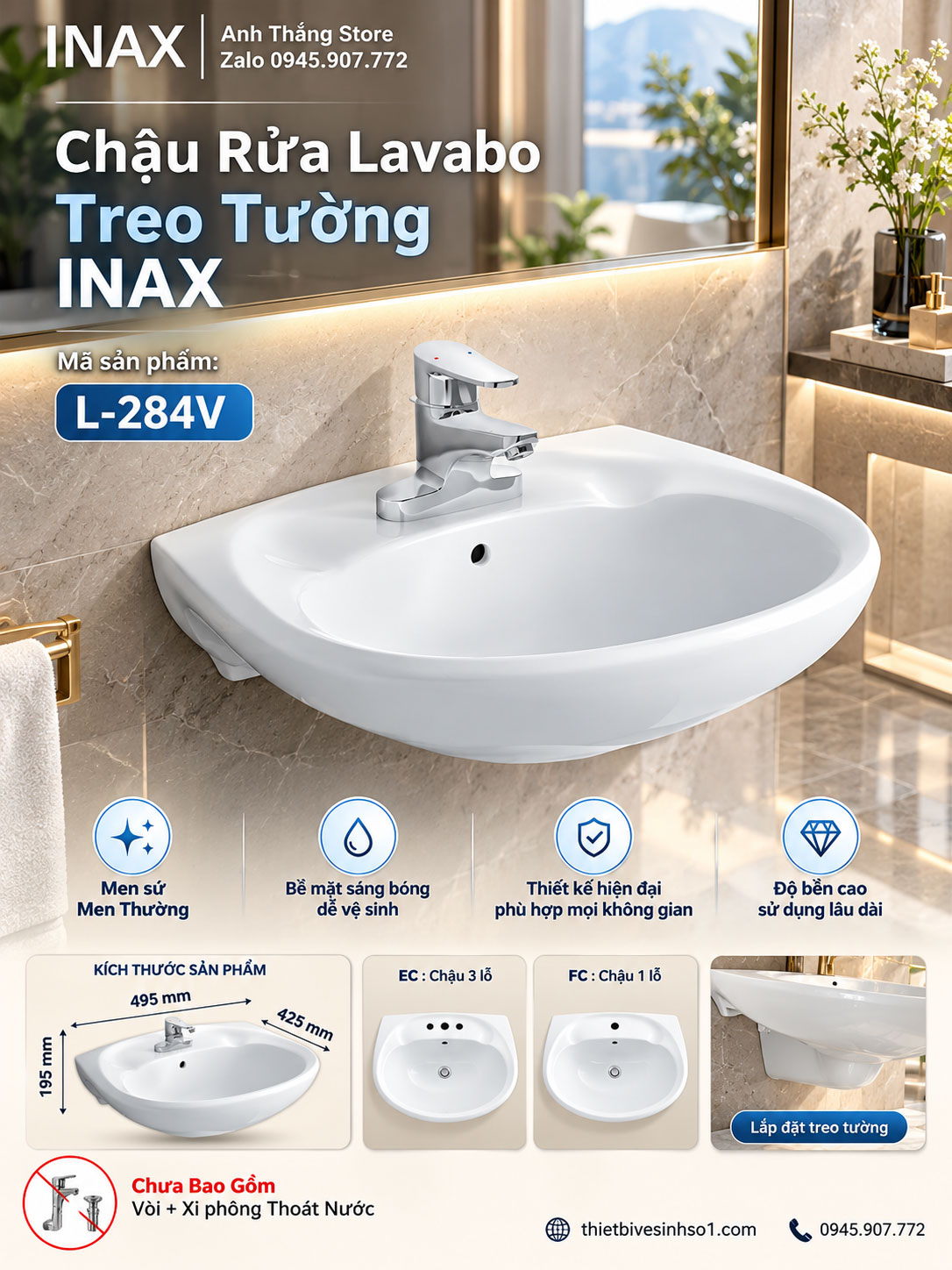 Chậu Rửa Lavabo inax L-284V Chậu Rửa Lavabo inax L-284V