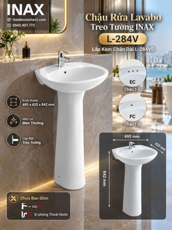 Chậu Rửa Lavabo inax L-284V + Chân Dài