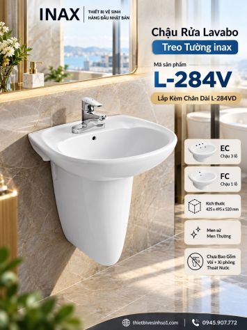 Chậu Rửa Lavabo inax L-284V + Chân Lửng