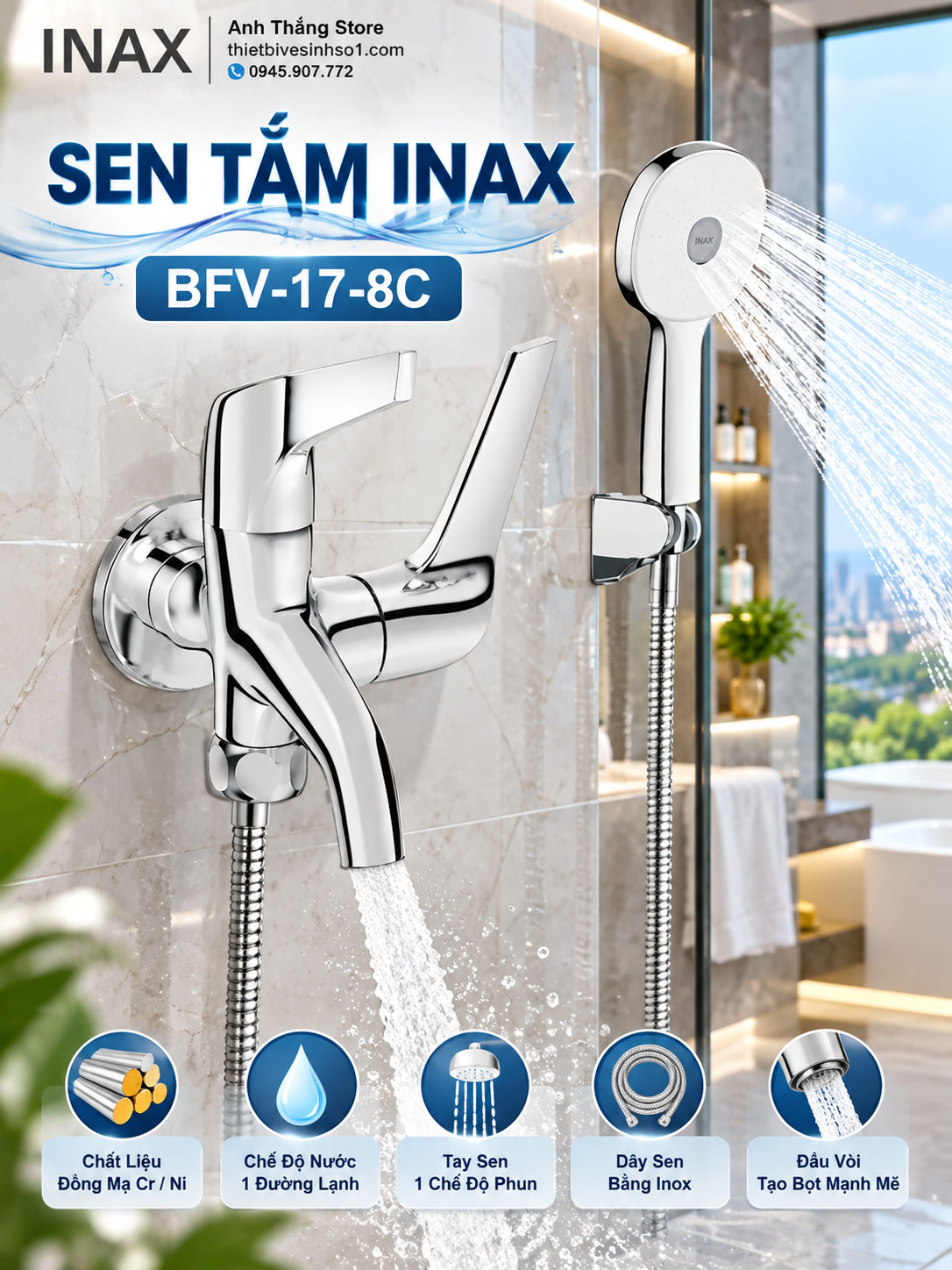 Sen Tắm Lạnh inax BFV-17-8C Sen Tắm Lạnh inax BFV-17-8C