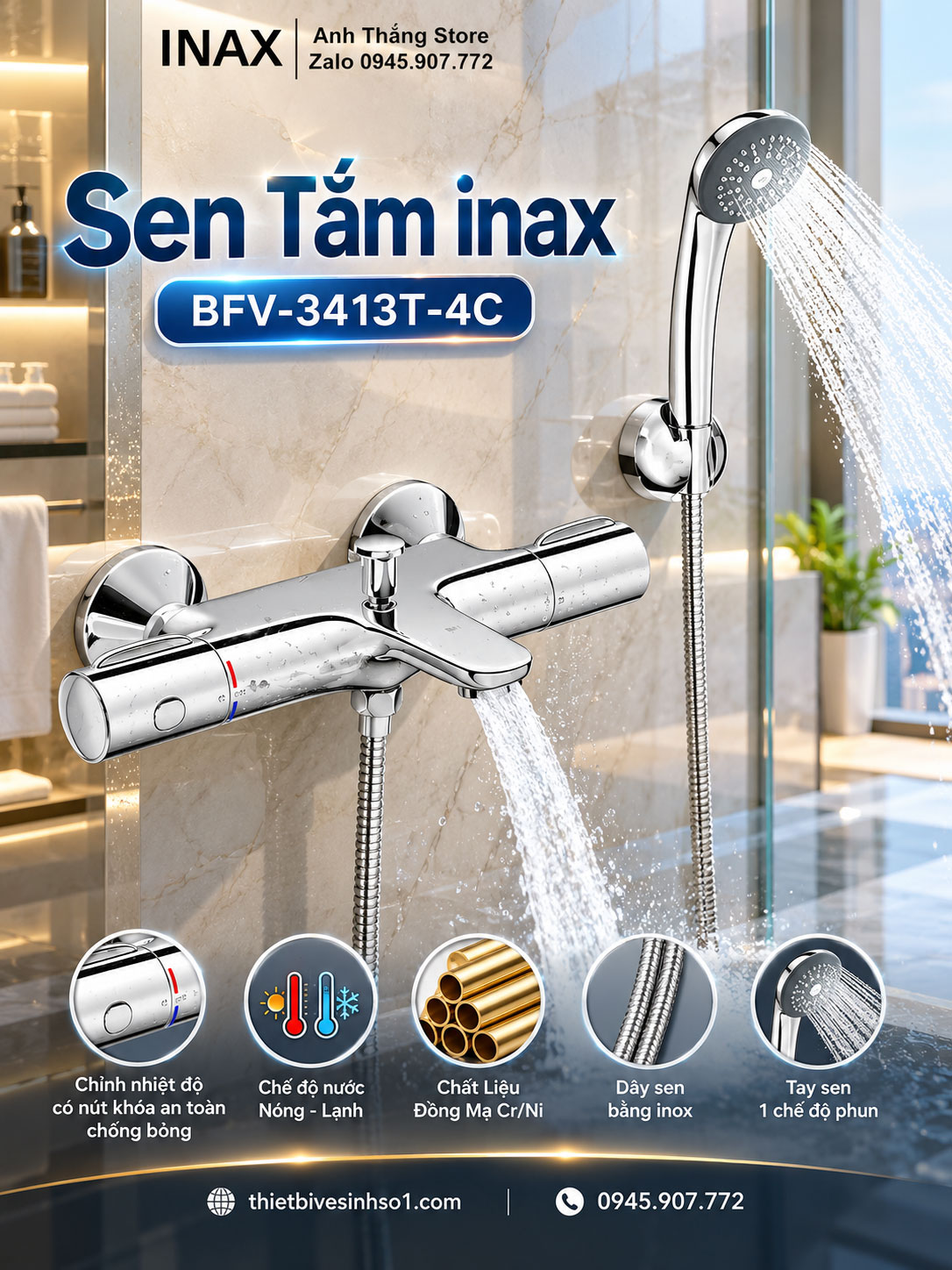 Sen Tắm Nhiệt Độ inax BFV-3413T-4C Sen Tắm Nhiệt Độ inax BFV-3413T-4C