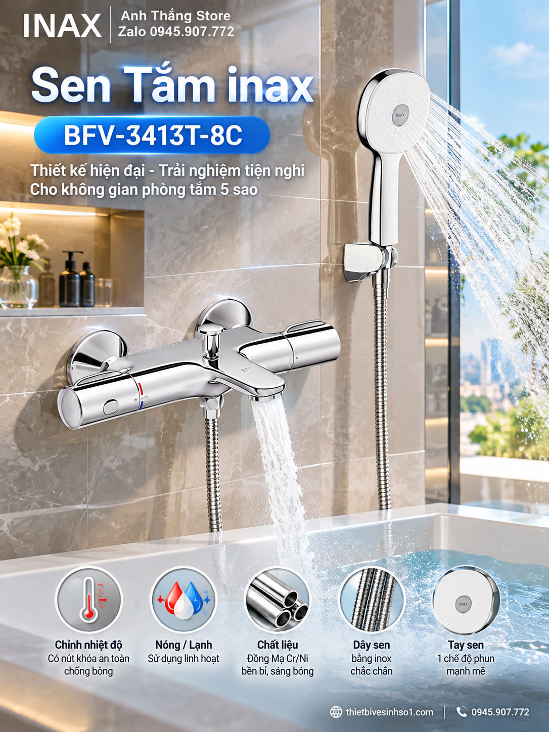 Sen Tắm Nhiệt Độ inax BFV-3413T-8C Sen Tắm Nhiệt Độ inax BFV-3413T-8C