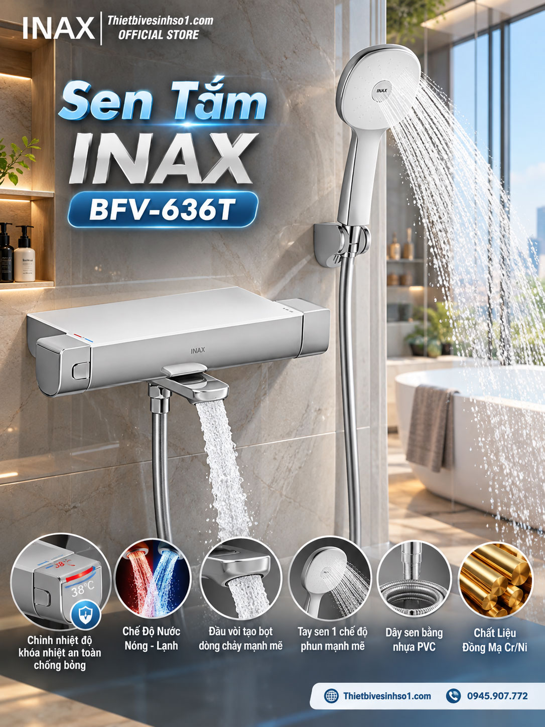 Sen Tắm Nhiệt Độ inax BFV-636T Sen Tắm Nhiệt Độ inax BFV-636T