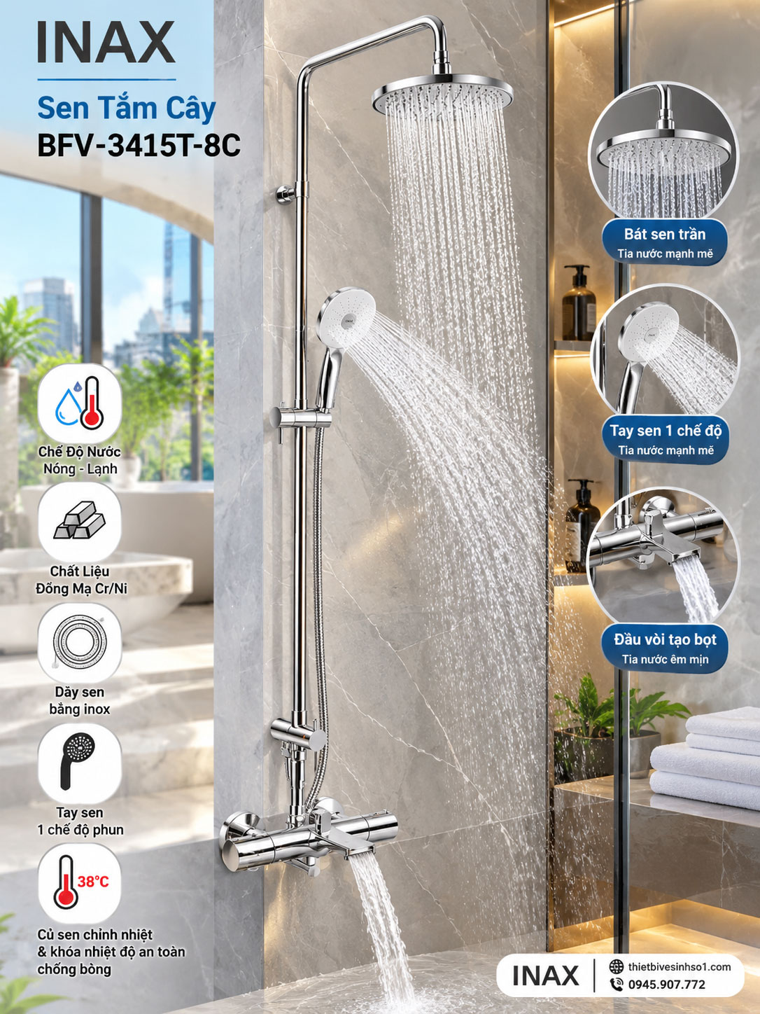 Sen Tắm Cây inax BFV-3415T-8C Sen Tắm Cây inax BFV-3415T-8C