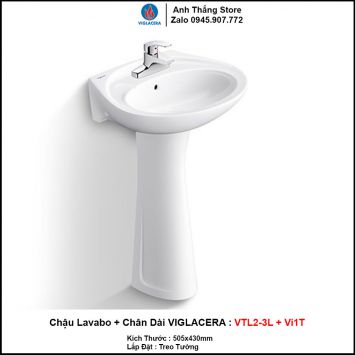 Chậu Lavabo Viglacera VTL2+Vi1T (3Lỗ)
